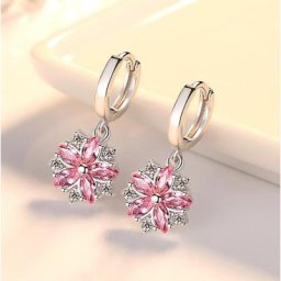 Petites boucles d'oreilles créoles en argent 925 pour femmes et enfants Huggies de fleurs roses CZ