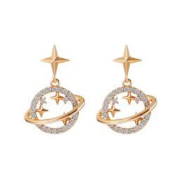 Boucles d'oreilles en forme de planète pour femmes couleur or strass ronds et creux clou