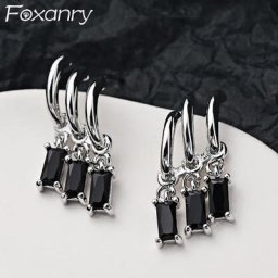 Foxanry prévenir les allergies noir Zircons boucles d'oreilles pour les femmes coréen à la mode
