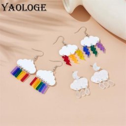 YAOLOGE – boucles d'oreilles goutte d'eau en acrylique jolis nuages arc-en-ciel foudre pour