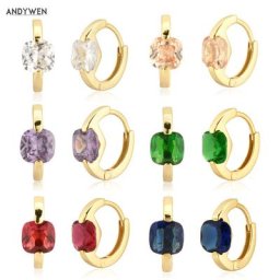 ANDYWEN – Huggies en argent Sterling 925 grand Zircon transparent 6mm 6.3mm Mini épais petit