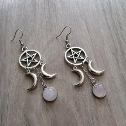 Boucles d'oreilles pentagramme en pierre naturelle pour femme croissant de lune rose Wicca