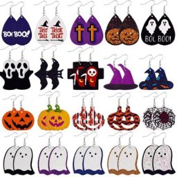 Boucles d'oreilles pendantes en cuir PU pour femmes et hommes bijoux uniques d'halloween