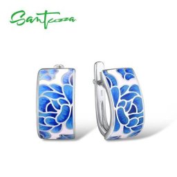 SANTUZZA – boucles d'oreilles pour femmes en argent Sterling 925 véritable fleur bleue émail