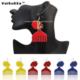 VOIKUKKA-Boucles d'oreilles pendantes en bois pour femmes africaines bijoux multicolores en forme