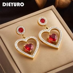 DIEYURO – boucles d'oreilles en acier inoxydable 316L bijoux d'oreilles de luxe en Zircon rouge