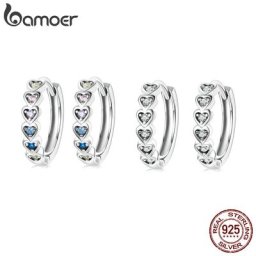 Bamoer-Boucles d'Oreilles Cœur Arc-en-Ciel Colorées pour Femme Bijoux Hypoallergéniques en Argent