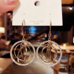 Boucles d'oreilles avec strass de Style coréen pour femmes 3 couches cercle géométrique en forme