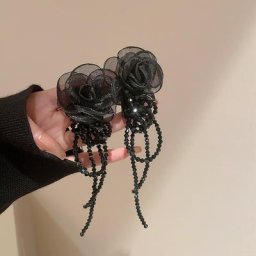 Boucles d'oreilles carrées en cristal pour femmes bijoux à la mode noir carillon fleur de gril