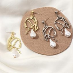 Mode fille visage abstrait ligne boucles d'oreilles pour femmes Simple perle visage humain pendentif