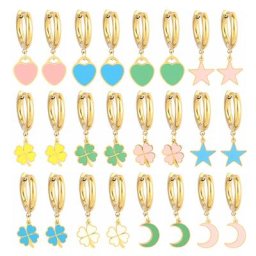 Boucles d'oreilles géométriques en acier inoxydable pour femmes pendentif lune et étoile boucle