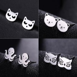 Teamer Boucles d'oreilles papillon ours hibou pour femmes lot de 4 paires en acier inoxydable