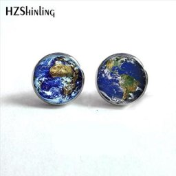 NES-0047 Monde Terre exacjons Boucles D'oreilles Carte Du Monde Boucles D'oreilles En Verre Globe