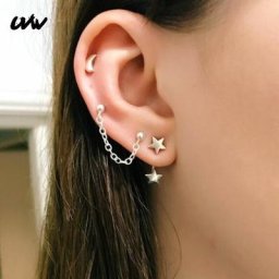 Boucles d'oreilles pentagramme Double trou pour femmes en acier 316L minuscule pendentif Tragus