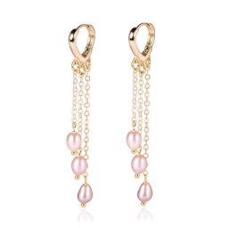 JOLong-Boucles d'oreilles pendantes à pampilles plaquées or 18 carats pour femmes perle d'eau