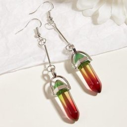 Boucles d'Oreilles Hexagonales en Pierre Naturelle pour Femme Bijoux en Quartz Pendentif de