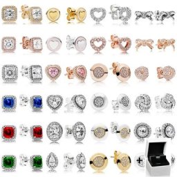 2019 NOUVEAU 100% 925 Boucles d'oreilles en Argent Sterling Signature Arc Carré Perceuse Amour Coeur