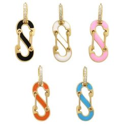 CZ Hoop Dangle Boucles d'oreilles Vert néon Jaune Lumineux Fluorescent Bijoux en émail