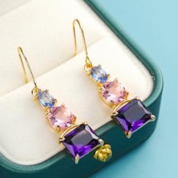 Boucles d'oreilles en forme de cristal violet pour femmes topaze acrylique en métal document