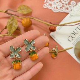 Boucles d'oreilles en feuille de fleur pour femmes collier créatif couleur kaki Orange peinture à