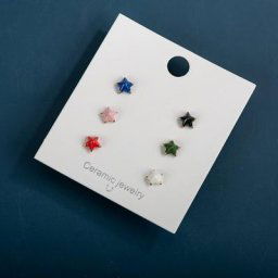 Boucles d'oreilles pentagramme étoile en céramique fine multicolore Anti allergique plaqué aiguille