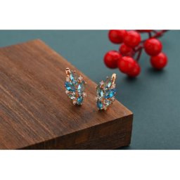Boucles d'oreilles pendantes en or rose pour femme bijoux de haute qualité bleu ciel œil de