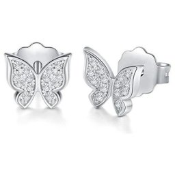 Huitan – boucles d'oreilles papillon couleur argent Piercing d'oreille avec pierre CZ accessoires