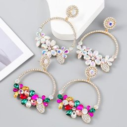 Boucles d'oreilles pendantes en métal strass fleur géométrique bijoux exagérés pour Banquet de