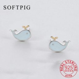 INZATT – boucles d'oreilles en forme de baleine bleue pour femme bijoux fins en émail argent