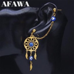 Boucles d'oreilles en forme d'oeil de la turquie fleur de vie en acier inoxydable couleur or