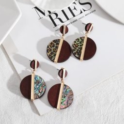 Lifefontier – boucles d'oreilles Vintage en coquillage d'ormeau en bois imprimé léopard rondes