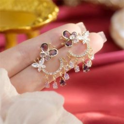 Boucle d'oreille rétro violette pour fille pendentif pompon papillon boucle d'oreille douce super