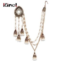 Kinel-Boucles d'Oreilles Indiennes Bijoux de Coiffure Perle Faite à la Main Pendentif en Métal