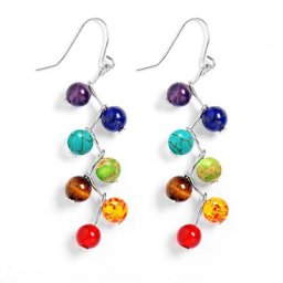 Boucles d'Oreilles en Pierre Naturelle de Yoga 7 Chakra pour Femme Perles d'Équilibre et de
