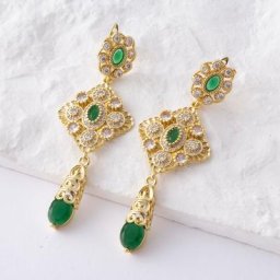 Boucles d'Oreilles Préliminaires Marocaines Traditionnelles Pendentif Émeraude Exquis Populaire