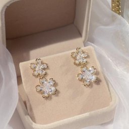 Boucles d'Oreilles Romantiques en Or group 14K pour Femme Super Brcorporelle Double Fleurs Bling