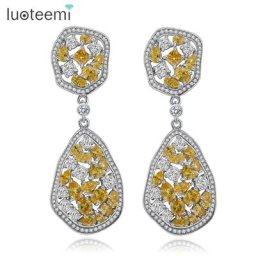 Luoteemi grand larme carré cz cristal long irrégulière ronde pendentif boucles d'oreilles boucle