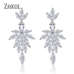 ZAKOL – boucles d'oreilles en Zircon brillant pour femme bijoux de mariage de fête livraison