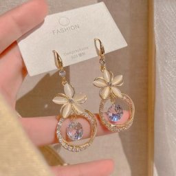 Boucles d'oreilles pendantes asymétriques en cristal pour femmes bijoux longs à la mode fleur
