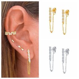 Boucle d'oreille JOStud étoile simple pour femme argent regardé 925 rock punk long piercing