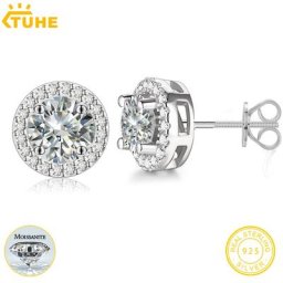 Boucles d'oreilles rondes classiques en diamant de 2ct pour femmes bijoux en argent Sterling 925