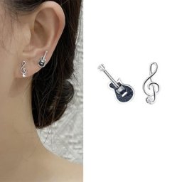 Boucles d'oreilles Asymétriques Triple Alef JEStud pour Femme et Fille Note de Musique Cadeau pour