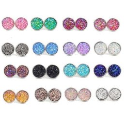 Mini boucles d'oreilles en pierre de Druzy irisée Lot de 12 paires bijoux géométriques à disque