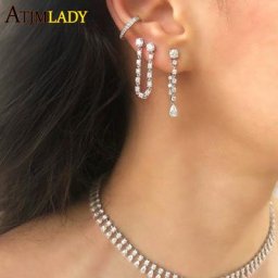 JoWomen-Boucles d'oreilles en forme de larme en zircon cubique blanc bijoux à pampilles doubles