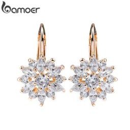 BAMOER – boucles d'oreilles en forme de fleur pour femme bijoux de luxe couleur or avec pierre de