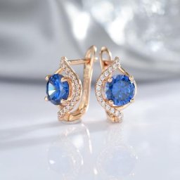 Boucles d'oreilles en Zircon bleu lac pour femmes en or Rose demi-classiques de luxe de fête