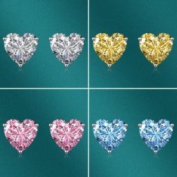 Boucles d'oreilles en argent s925 en forme de cœur avec pierres précieuses colorées 10x10mm bijoux