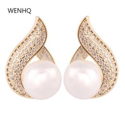 WENHQ-Boucles d'oreilles à clip Pearl Stud pour femmes manchette sans piercing 2 couleurs mode