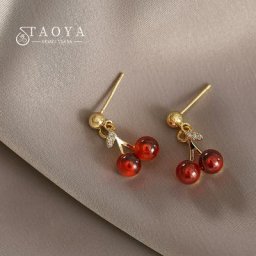 Boucles d'oreilles pendentif en forme de cerise rouge vin doux costume de mode coréenne bijoux de