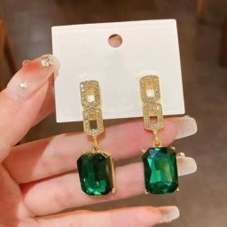 Boucles d'oreilles pendantes géométriques en cristal vert pour femmes bijoux de déclaration carré